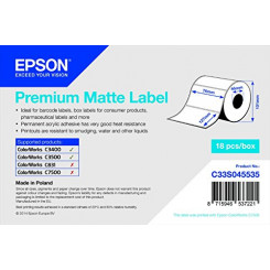 Epson S045535 (C33S045535) Premium Die Cut Matte Labels 76 mm X 127 mm - 265 Labels on Roll for Epson ColorWorks C831, C3400, C3500, C7500